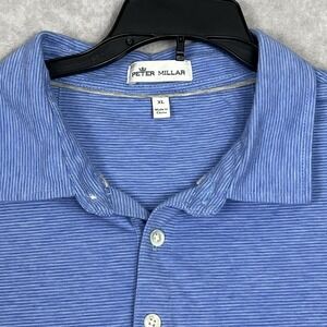 Peter Millar Shirt Men's XL Cotton Silk Blue Striped Soft Performance Golf Polo